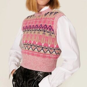 Paco Rabanne Pink Metallic Knit Wool Sweater Vest